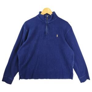 Polo Ralph Lauren Sweatshirt Mens Large Estate Rib Navy Blue 1/4 Zip Flesh Pony